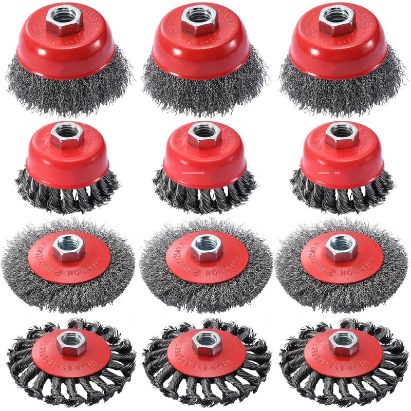 ATMTV 12 Pack Wire Wheel for Angle Grinder Set,4-1/2" Angle Grinder Wire Wheel & Wire Brush for Grinder - 5/8"-11 Arbor - Heavy Duty Wire Wheel for Rust Removal, Polishing - Durable Grinder Wire Wheel Combo - Image 1